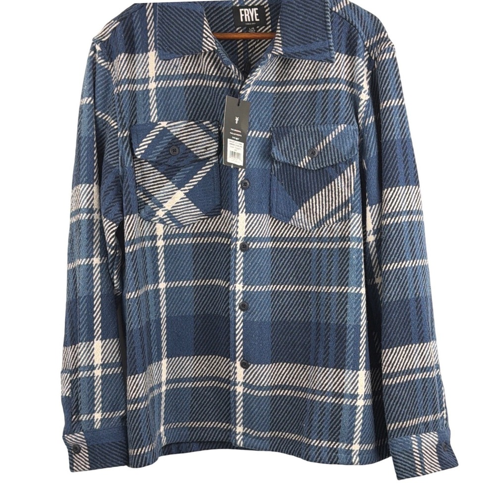 Frye Vintage Indigo Plaid Shirt Jacket Shacket Button Front Mens L NWT - Picture 9 of 15